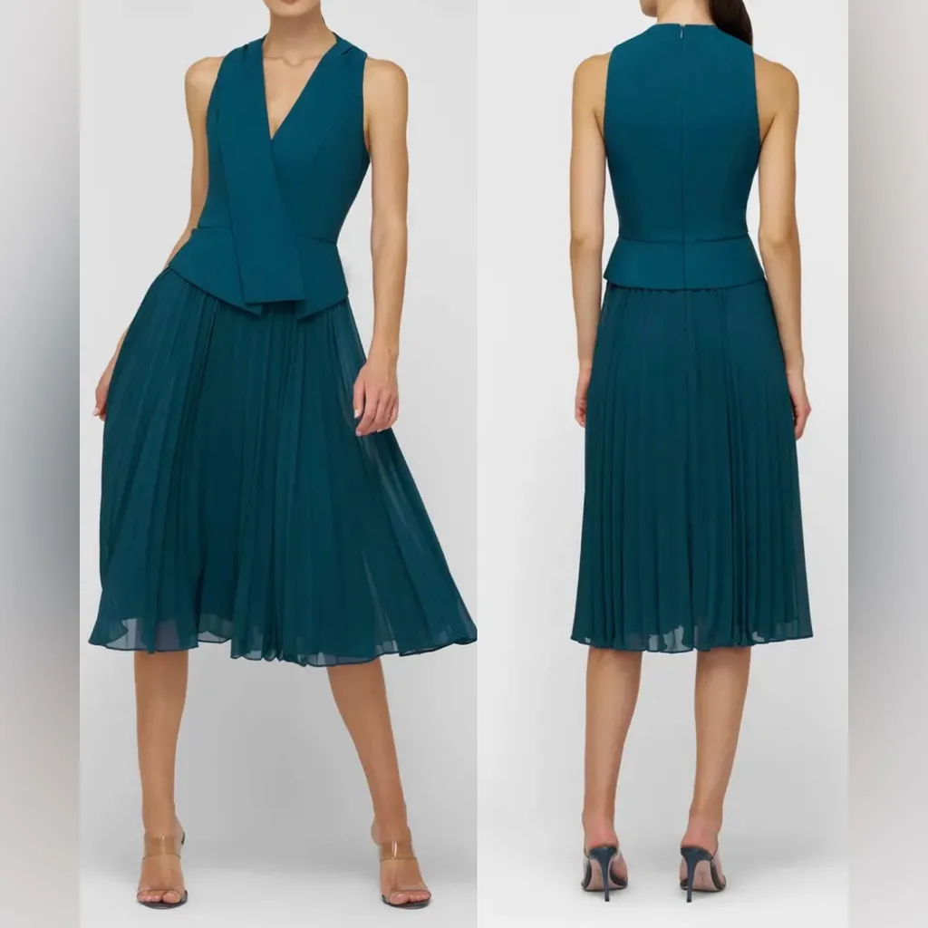 NWOT Kay Unger Orella Pleated vest Midi Ink Teal Dress sz 4 - Image 3