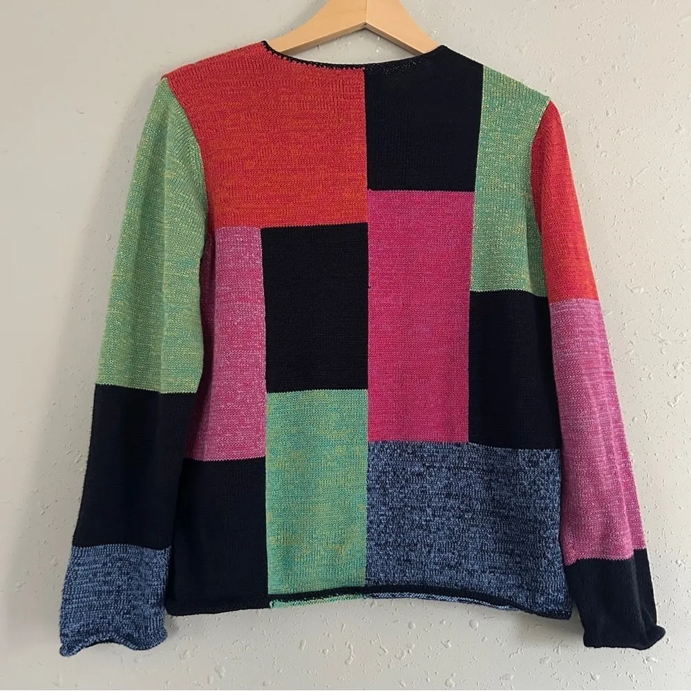 JH Collectibles Colorful Colorblock Single Button Cardigan Retro Casual Comfy Pink Size M - Image 4