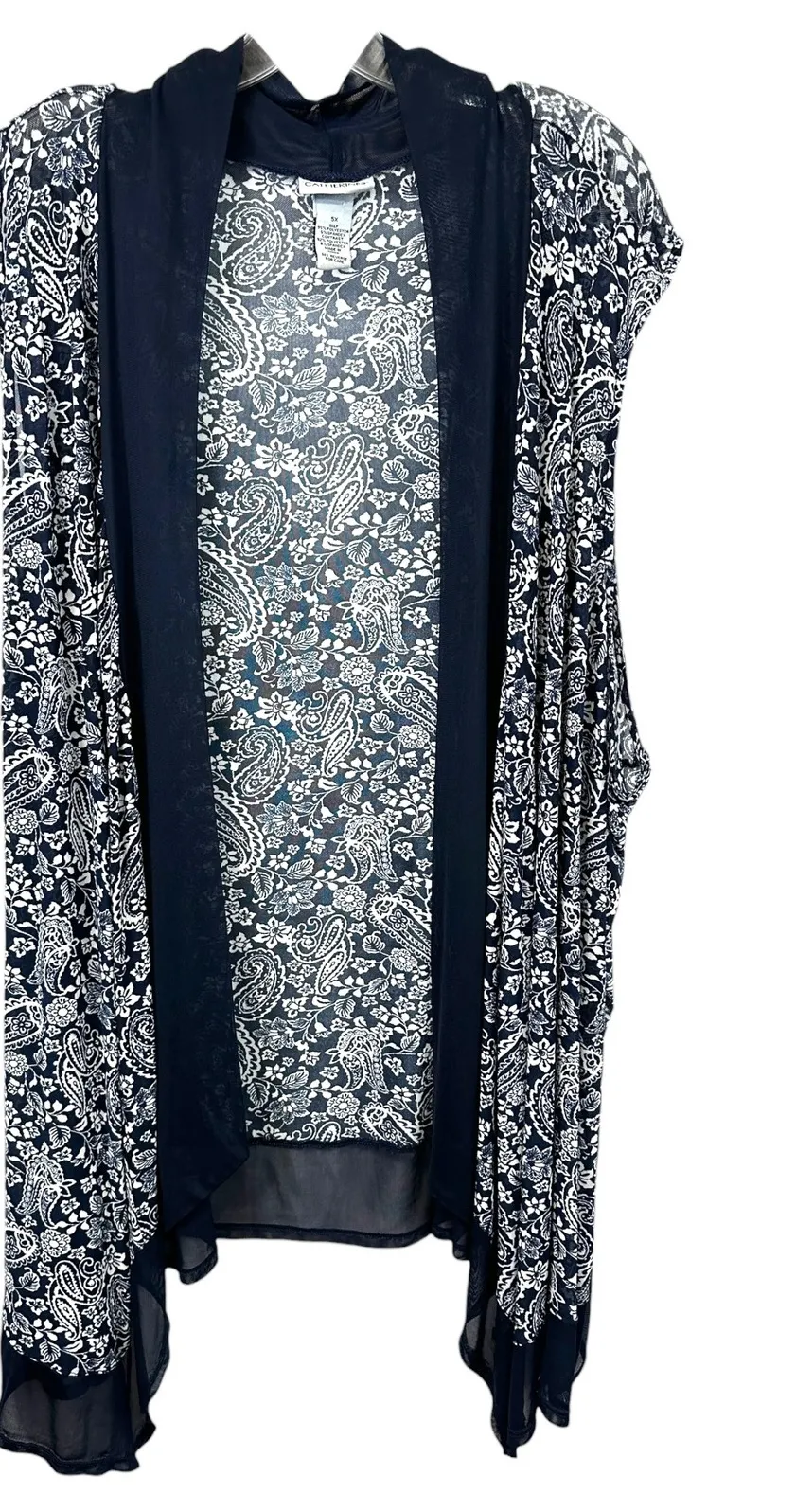 Catherines Plus Size 5X Shrug Navy Blue White Paisley Mesh Duster 1795 - Image 1