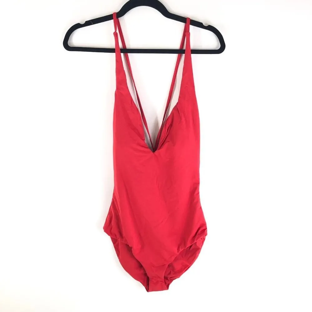 Andie Swim The Bali One Piece Swimsuit Tieback V Neck Cherry Red ST Tall - Image 3
