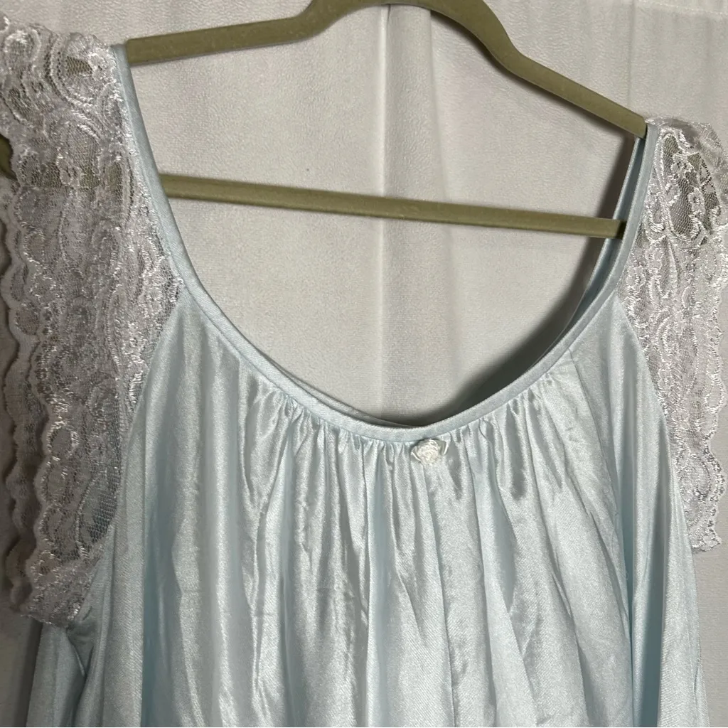 Vintage Amanda Rich Light Pale Blue Nightgown Night Dress Size Large - Image 3