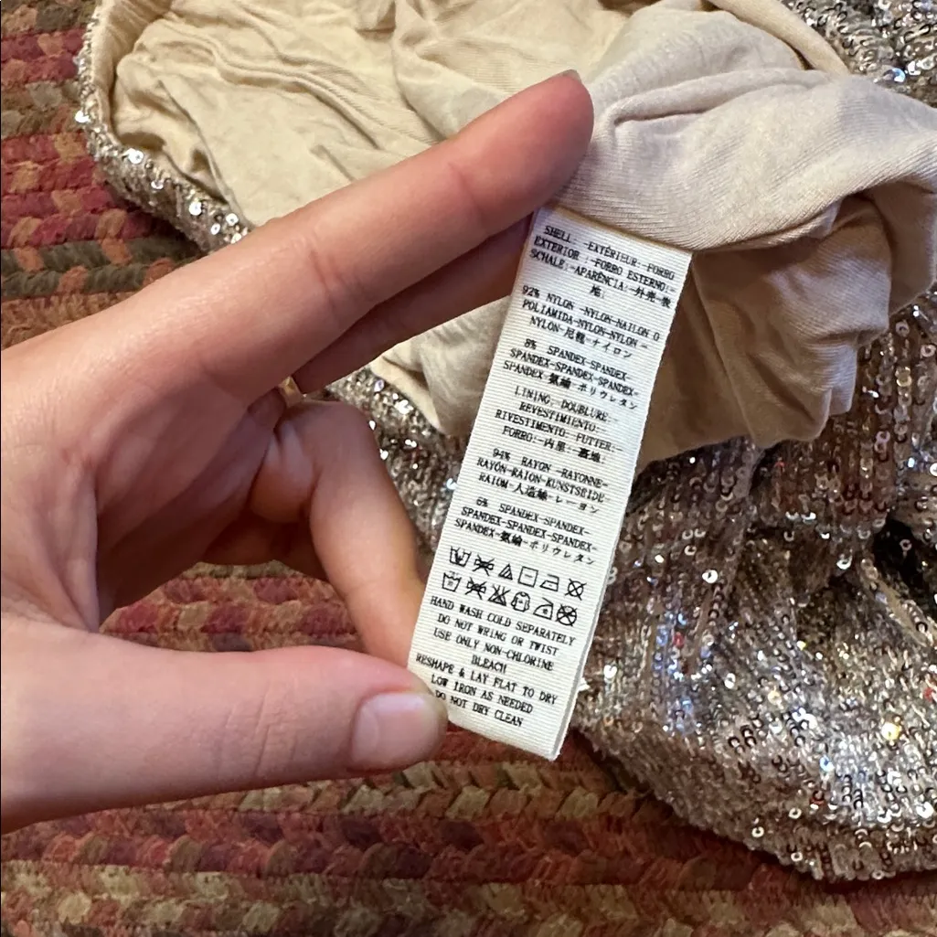 FREE PEOPLE NUDE SILVER MINI SEQUIN CIRCLE SKIRT FLOWY - Image 6