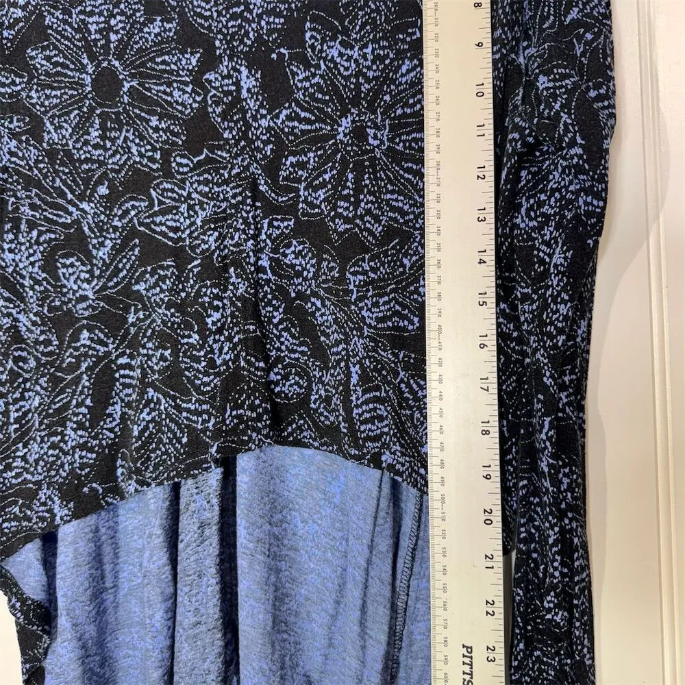 Free People Blue Linen Floral Hi-Low Long Ruched Sleeve Top S Boho Grunge Y2K - Image 9