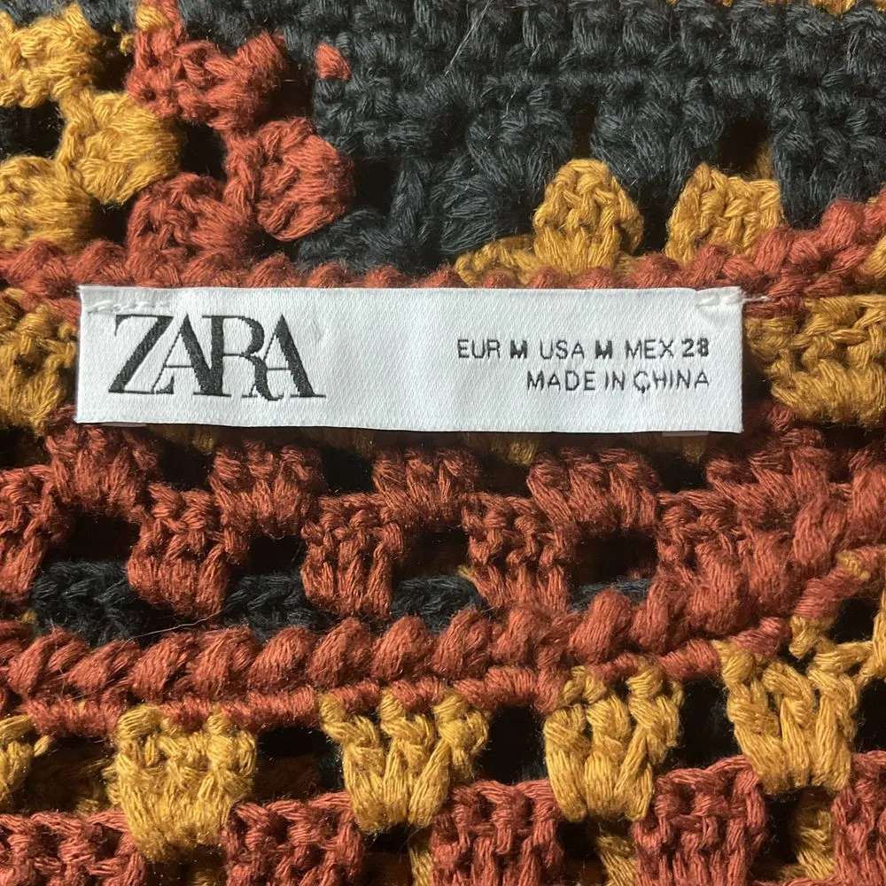 ZARA  Women's Brown Black‎ Ruffle Sleeve Crochet Boho Blouse Top Size Medium - Image 9