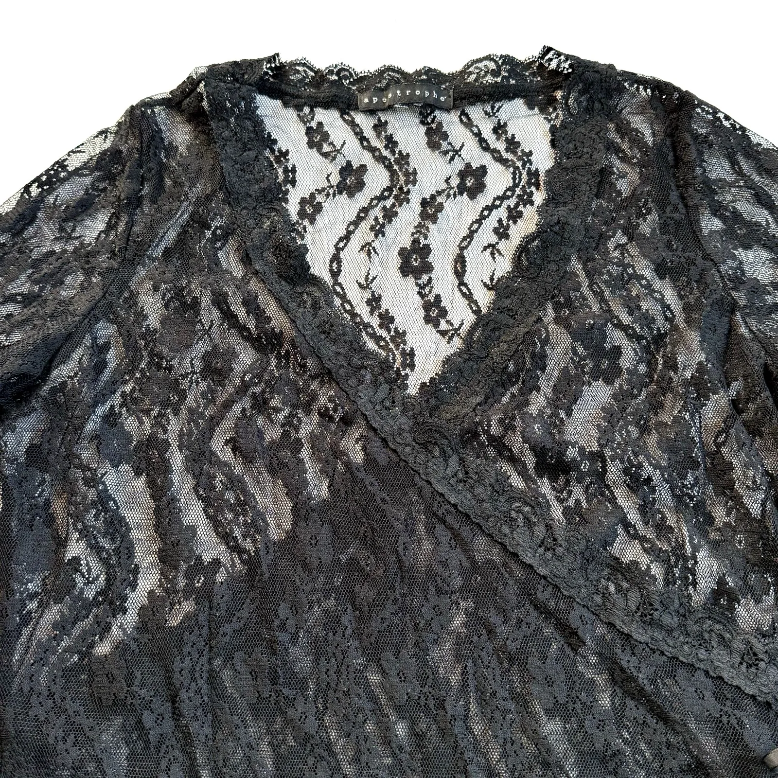 Vtg Sheer Black Lace Top Women M L Y2K Rave Goth Whimsigoth Dark Fairy Coquette - Image 4