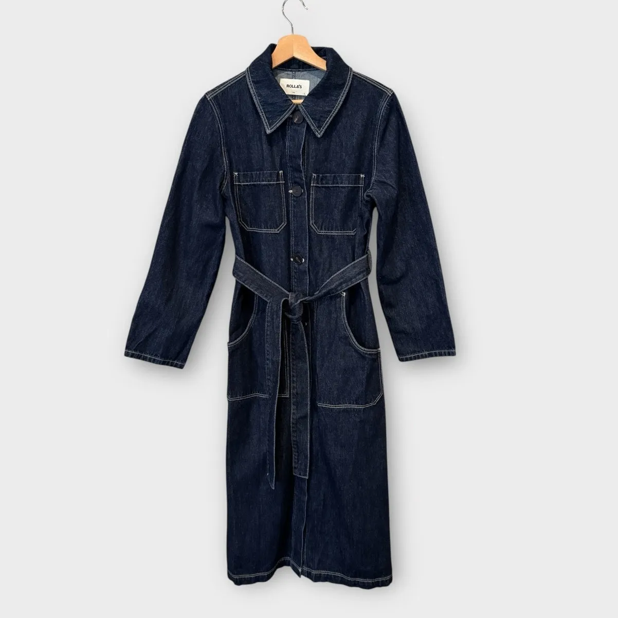 Rolla's Bijou Denim Belted Trench Coat Size US/Small Blue - Image 7