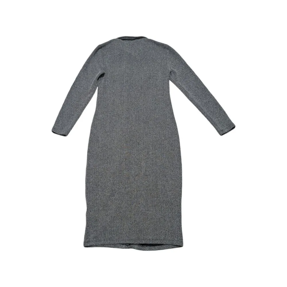 Anthropologie Gray Button Knit Ruched Midi Dress Womens Medium Ribbed Knit Grey - Image 5