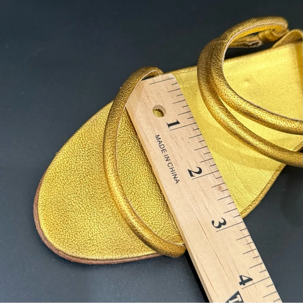 Vintage DKNY Donna Karan NY Black Label Metallic Gold Strappy Flat Sandals 8.5 - Image 9