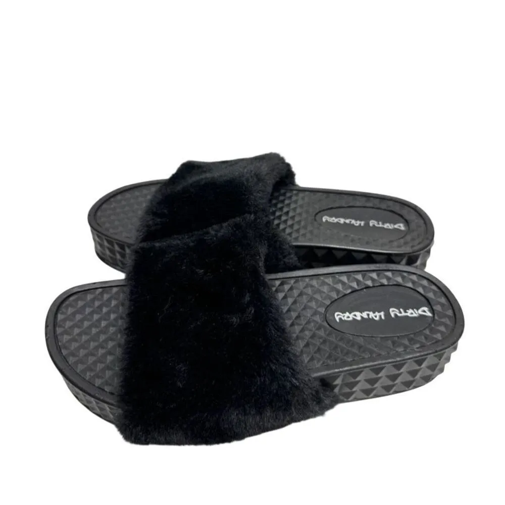 Dirty Laundry Slide Shoes Size 9 Black Open Toe Sonny Fur Sandals - Image 2