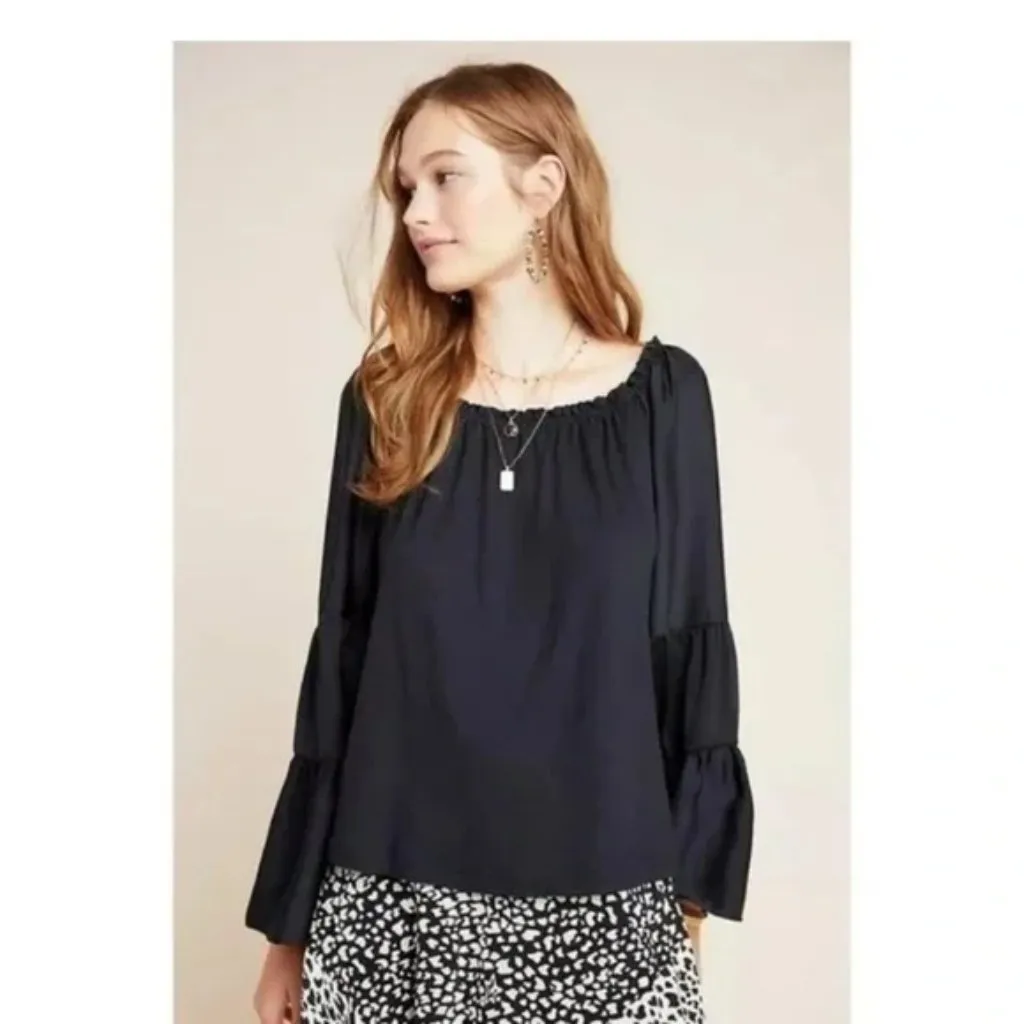 Anthropologie Black Off Shoulder Ruffled Hippie Fairy Peasant Top - Image 7