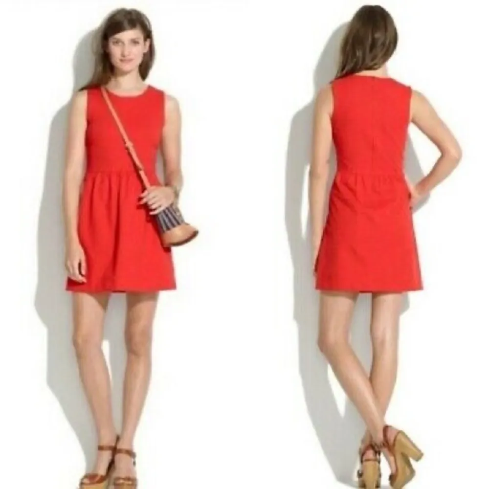 Madewell XS womens fit and flare dress sleeveless coral salmon color has pockets - Image 11