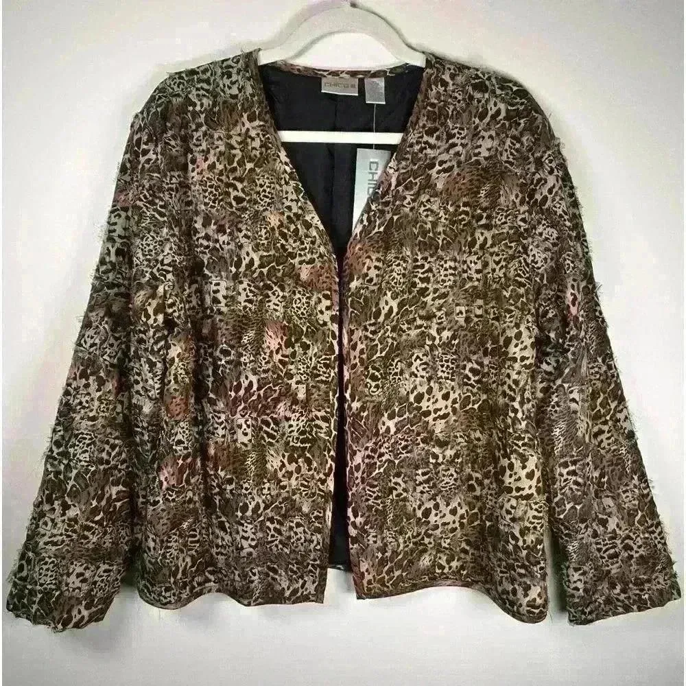 NWT Chico’s Women’s Size 1 (Medium/Size 8) Silk Open Front Jacket Animal Print - Image 4