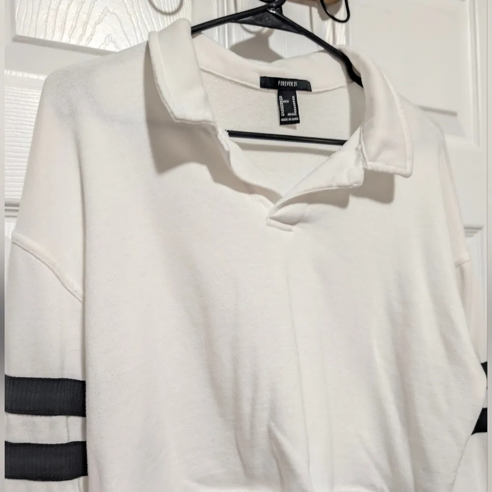 Forever 21 Collared Crop Top Medium Terry Knit Rugby Preppy Varsity - Image 2