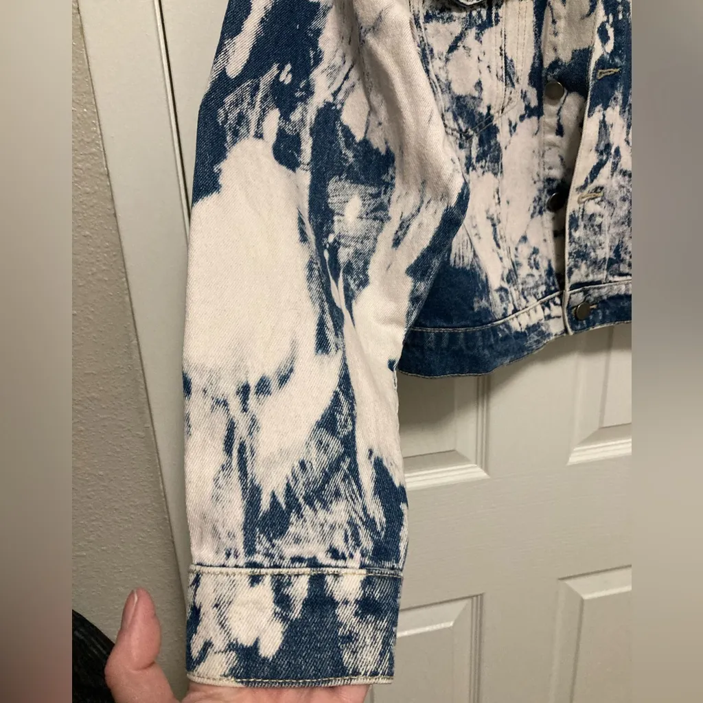 Bp Dark Wash Bleach Overdye Button Up Oversized Denim Trucker Jacket - Image 7