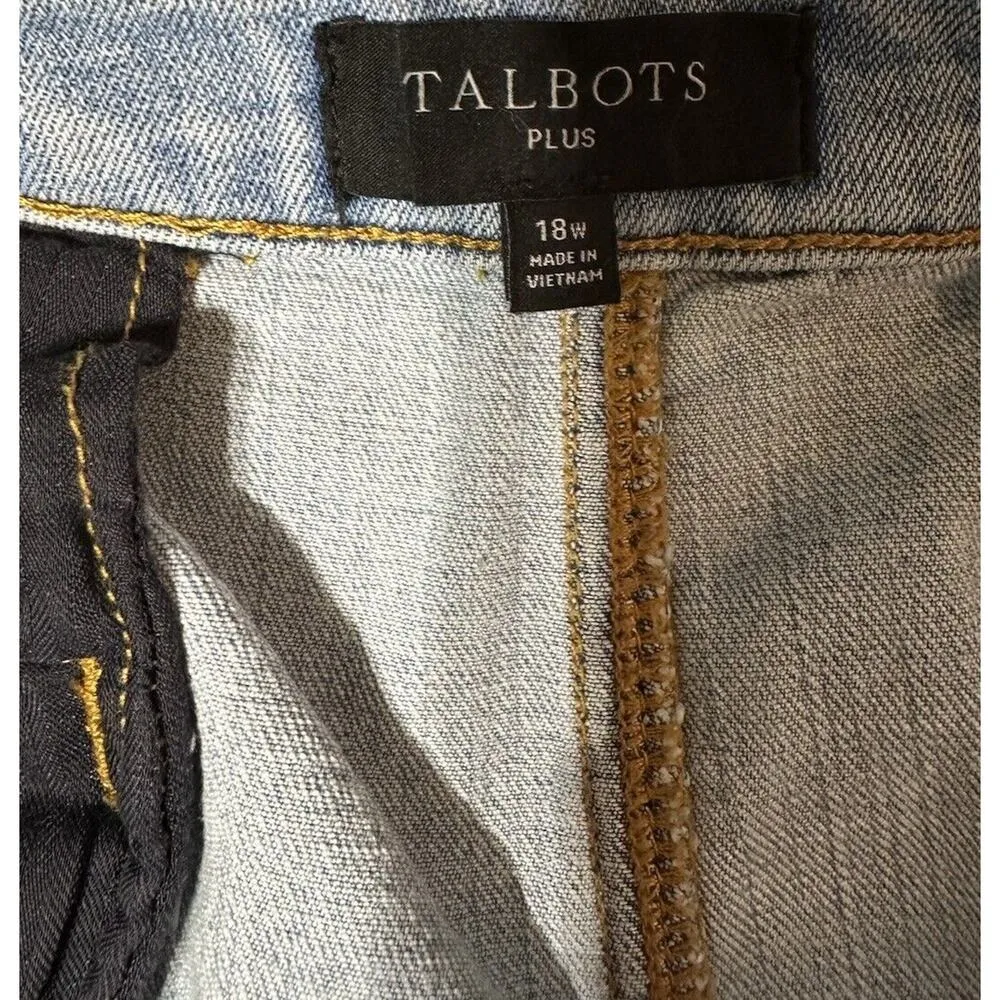 Talbots Plus Denim Skirt Size 18 Pockets Light Salt Wash Button Front Stretch - Image 5