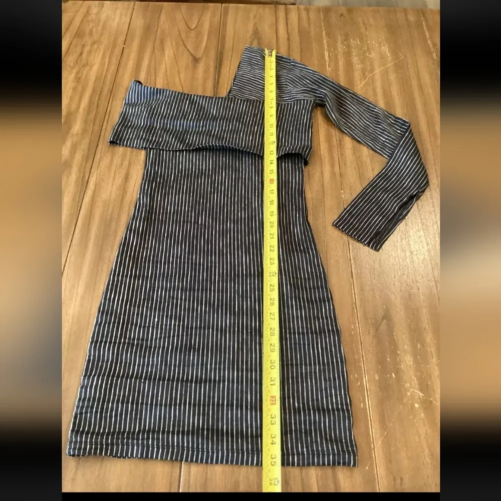 Beaufille Pinstripe One Sleeve Canopy cotton Linen Blend Stretch Mini dress 0 Gray - Image 10