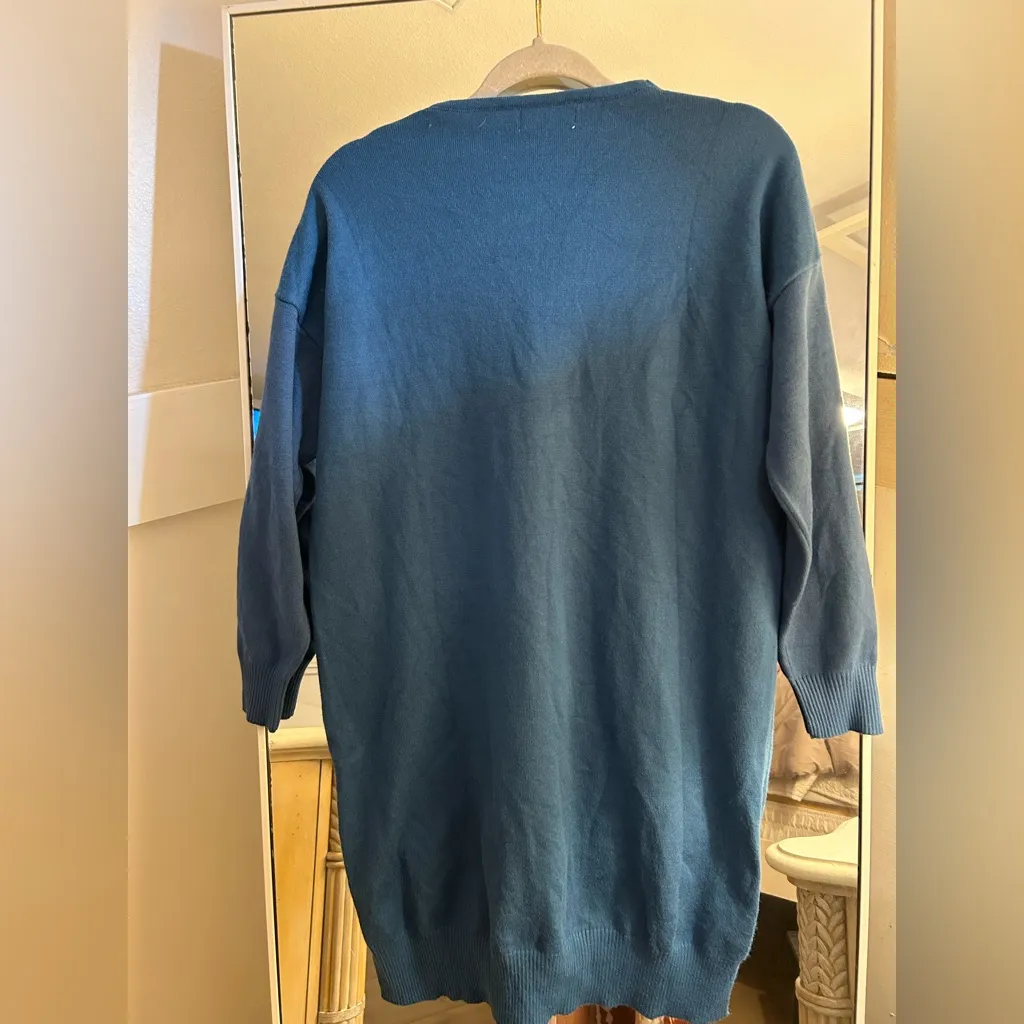 NEW Wool Blend Mini Sweater V Neck Dress or Long Sweater 2X Blue Size XXL - Image 3