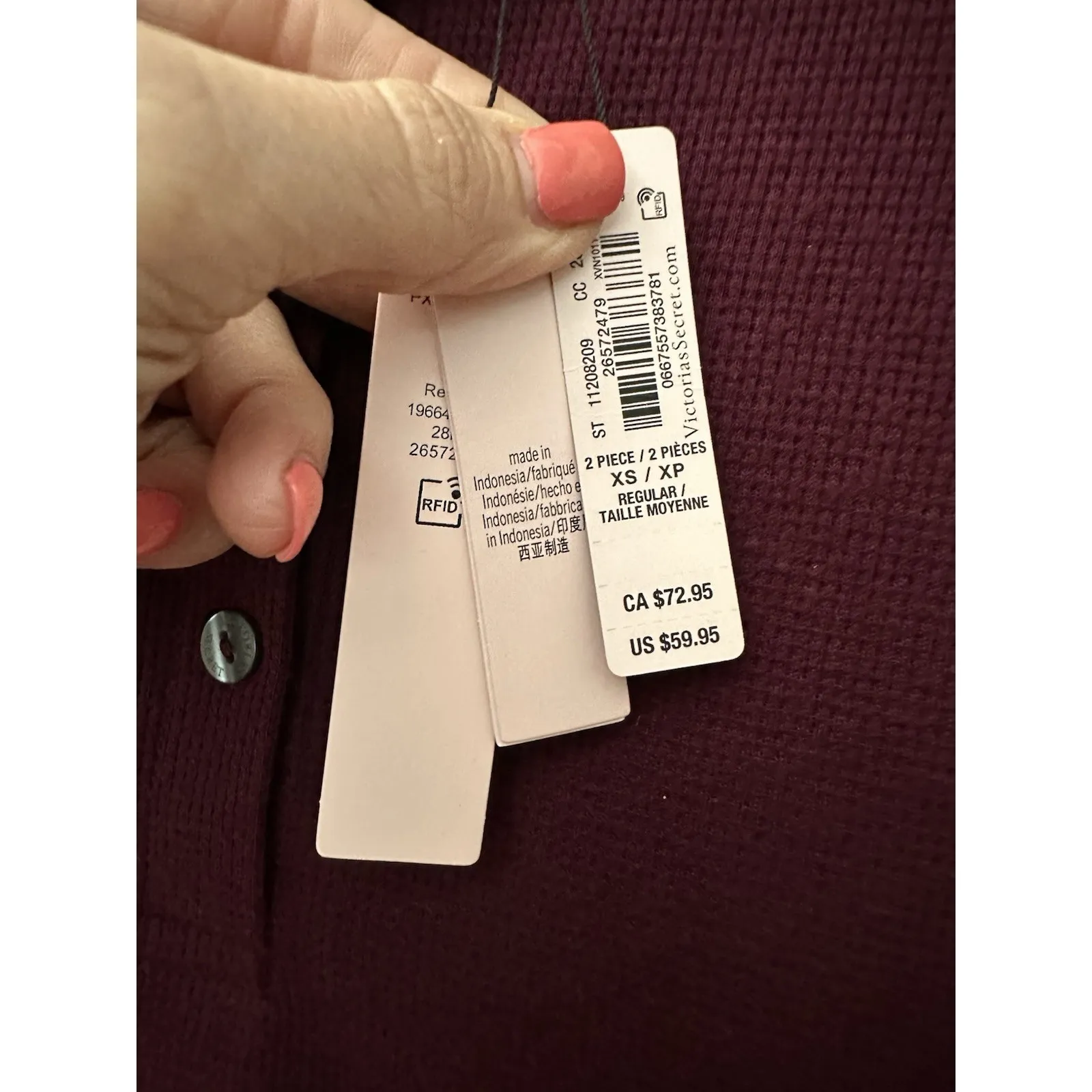 NWT Victoria Secret Top Womens XS Sweater Lounge Shirt Long Sleeve Henley FF11-3 - Image 3