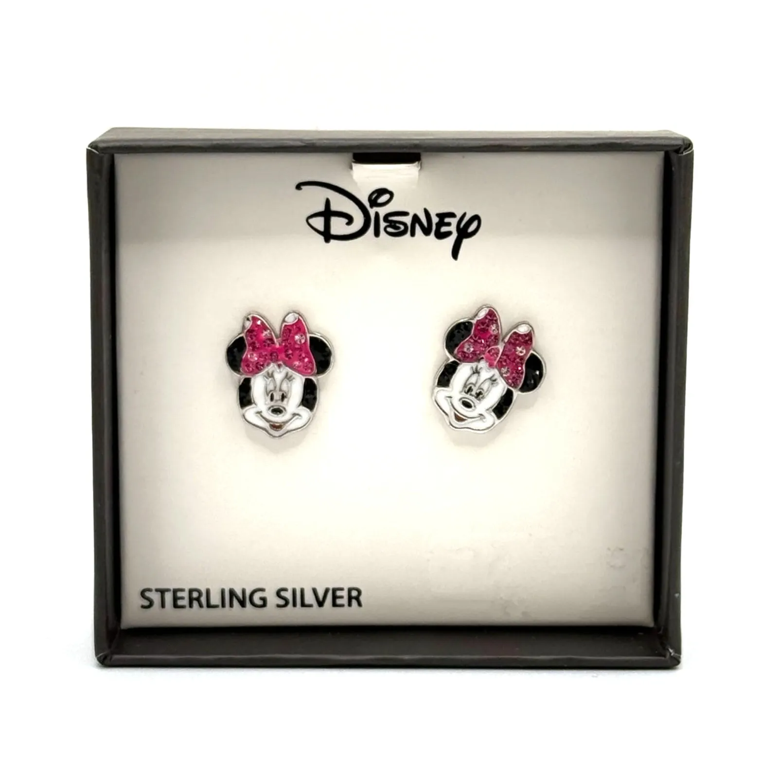 NEW-Sterling Silver Crystal Minnie Mouse Stud Earrings - Image 2