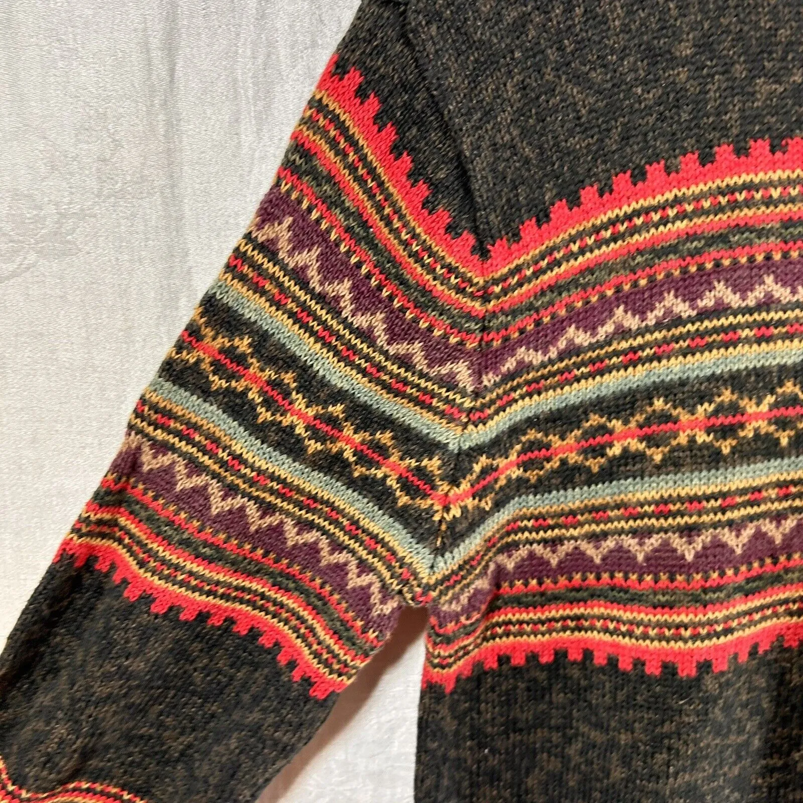 Vintage Tiara Sweater Medium Gray Red Mock Neck Long Sleeve Pullover Stripes - Image 5