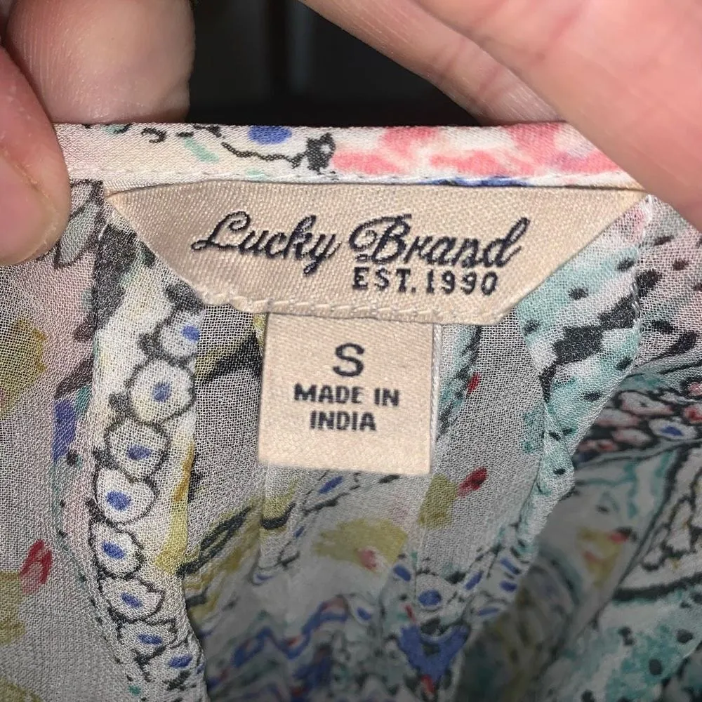 Lucky Brand flowy S boho keyhole neck peasants blouse - Image 3