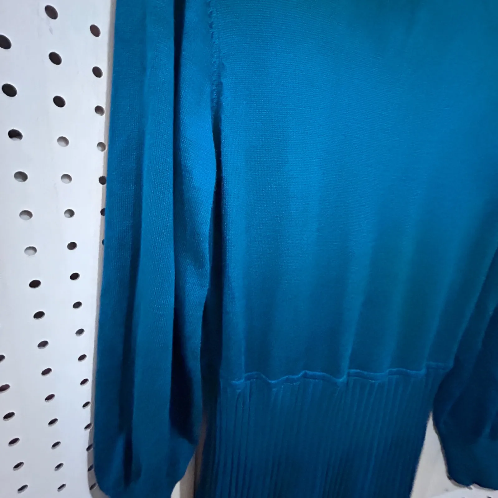 Ninal Leonard Teal Knit Mock Neck Sweater Dress Ribbed Midi Long Sleeve Size L Blue Size L - Image 5