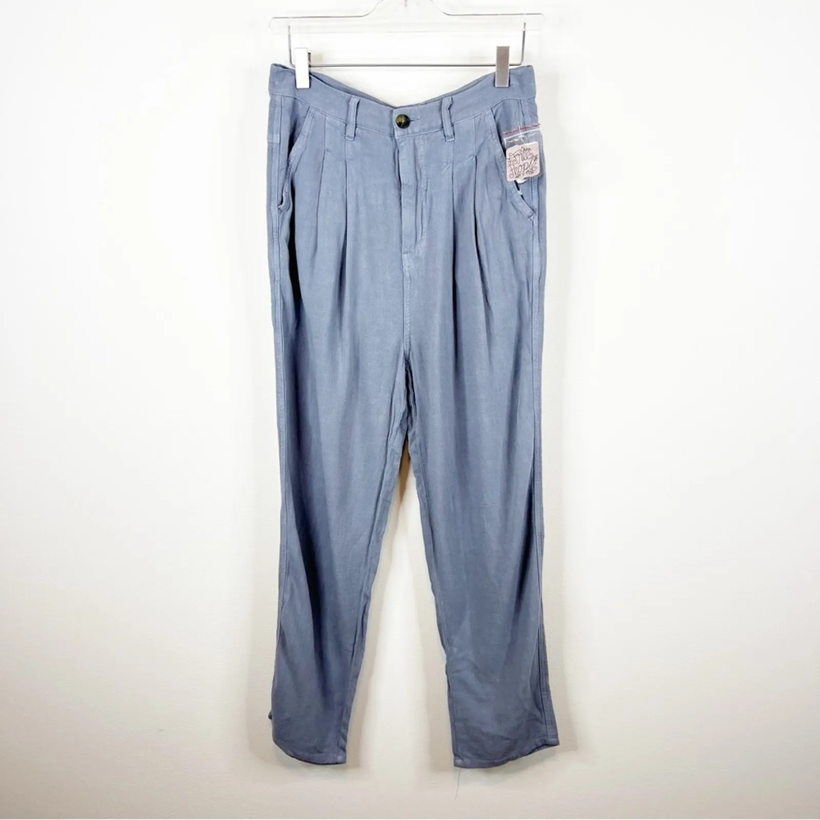NWT Free People Faded‎ Love Linen Blend High Waist Pants 27 Blue - Image 2