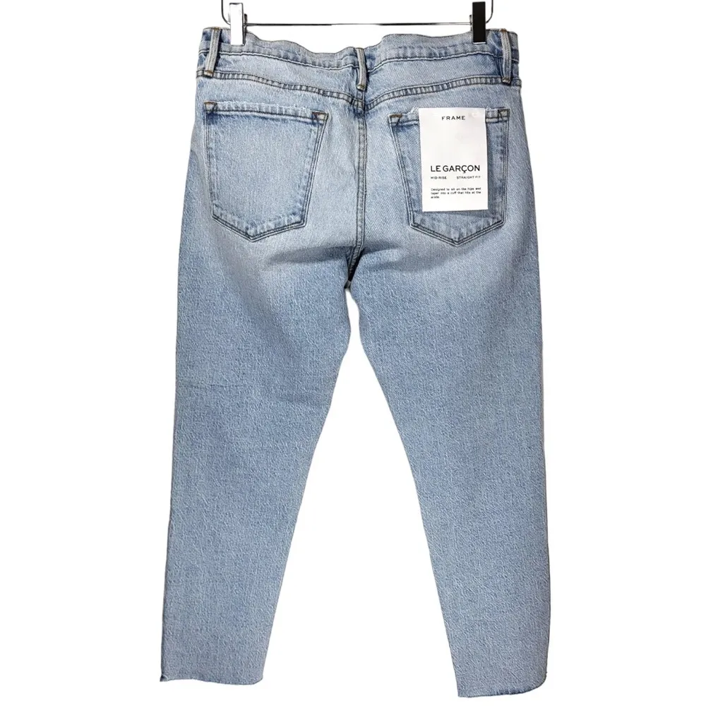 NWT Frame Le Garcon Hideaway Raw Hem Patched Distressed Jeans in Light Wash - Image 12