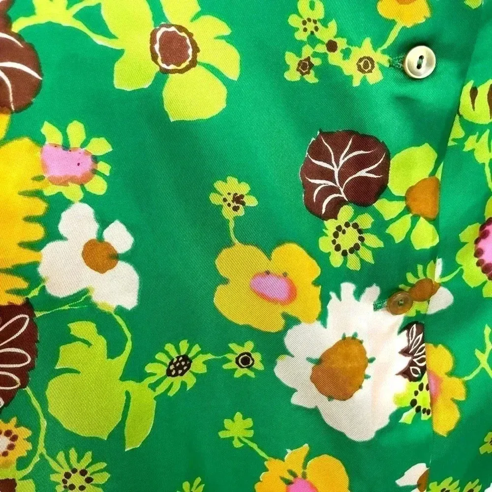 Vintage NWT Green Flower Floral Print 70s Blouse Top - Image 4
