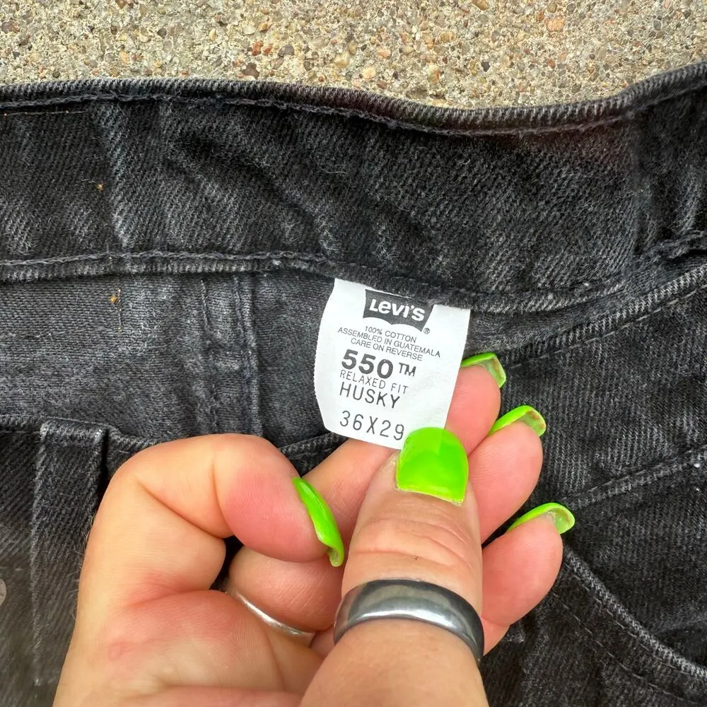 VTG 90s Levi's 550 Black Relaxed Fit Jeans Orange Tab Husky TAG 36x29 FIT 32x26 - Image 7