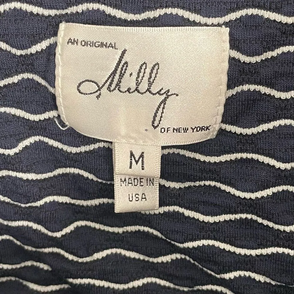 Milly Maria Dress Bodycon Wavy Stripes Navy Blue White Size Medium - Image 6