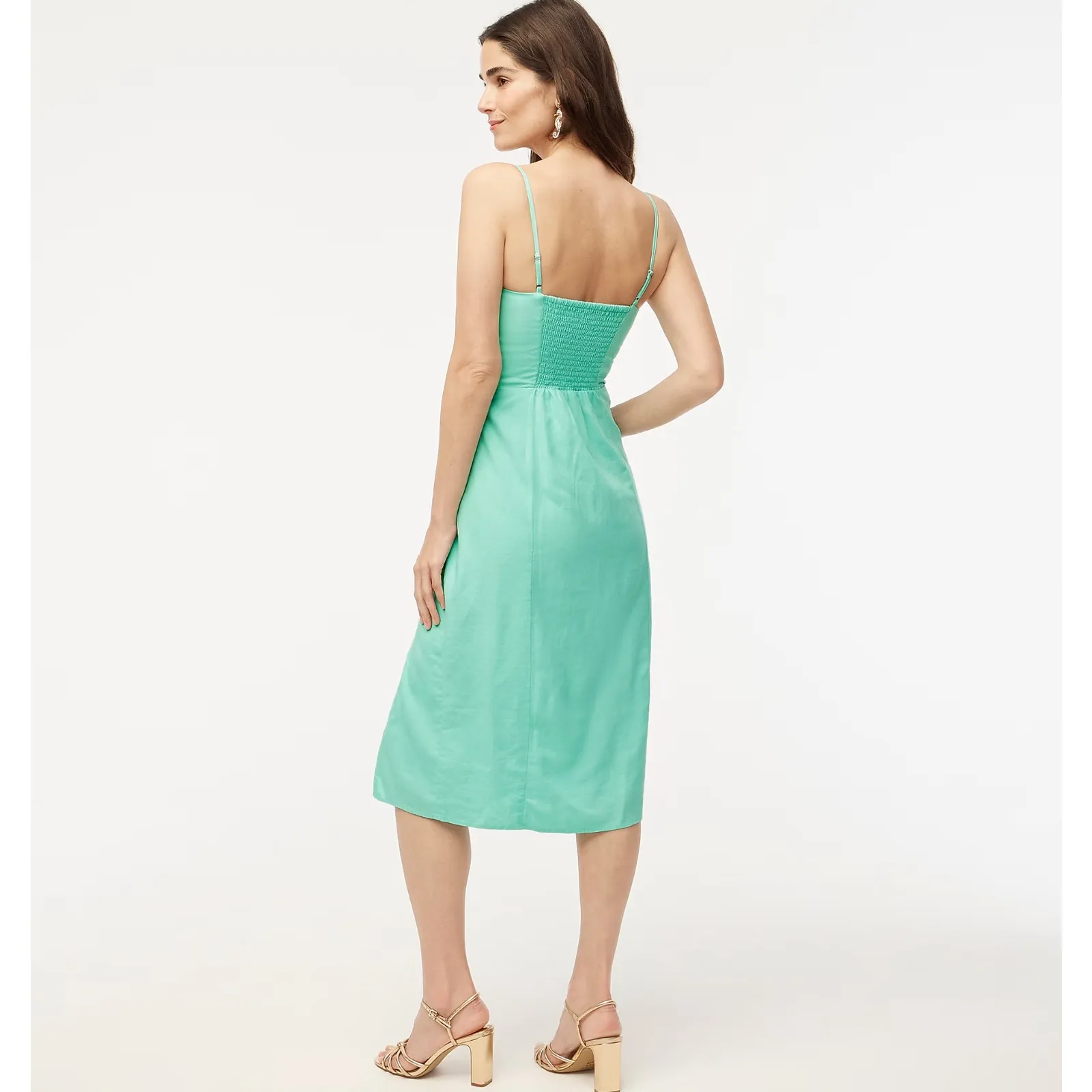 J.Crew Linen Blend Slip Midi Dress Mint Blue Slit Colorful Adjustable US 0 NWT - Image 3