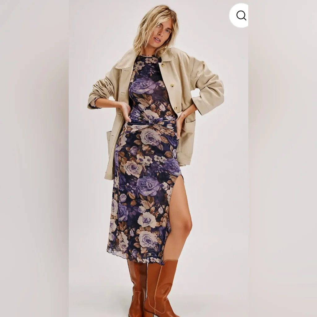 Free People Purple Floral Long Sleeve Dress - Image 3