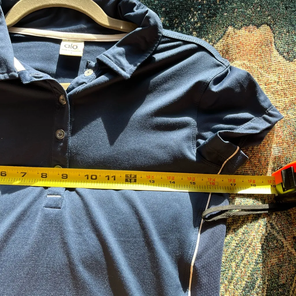 ALO Yoga Navy Blue Button Down Polo Shirt Golf 1/4 Button SZ S Designer Fitted - Image 11
