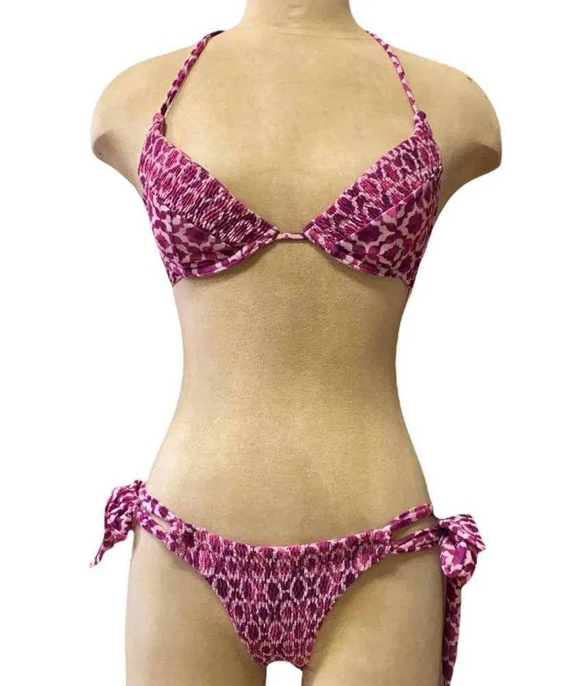 Tori Praver Bikini Swimsuit Swimwear Eggplant Smocked XS S New - Image 7