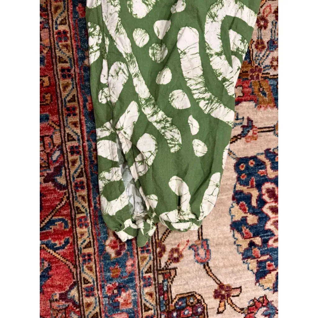 Haute Hippie Style Green Linen Blend Printed Jogger Pants M Boho Resort - Image 7