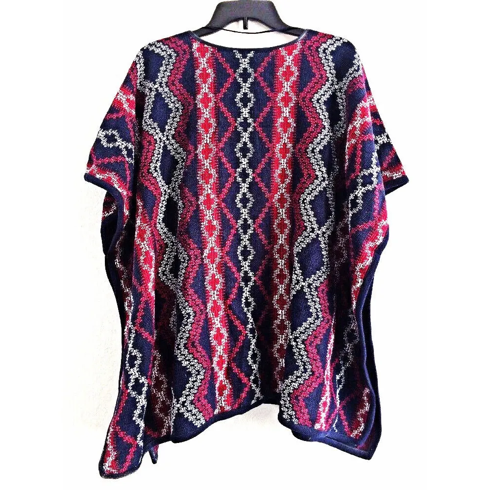Tommy Hilfiger Southwestern Printed Poncho Aztec Blue Red One Size Os Native - Image 10