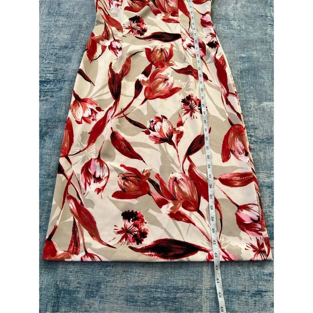 Connected Apparel Off White Taupe Red Floral Sleeveless Dress Size 4 - Image 6