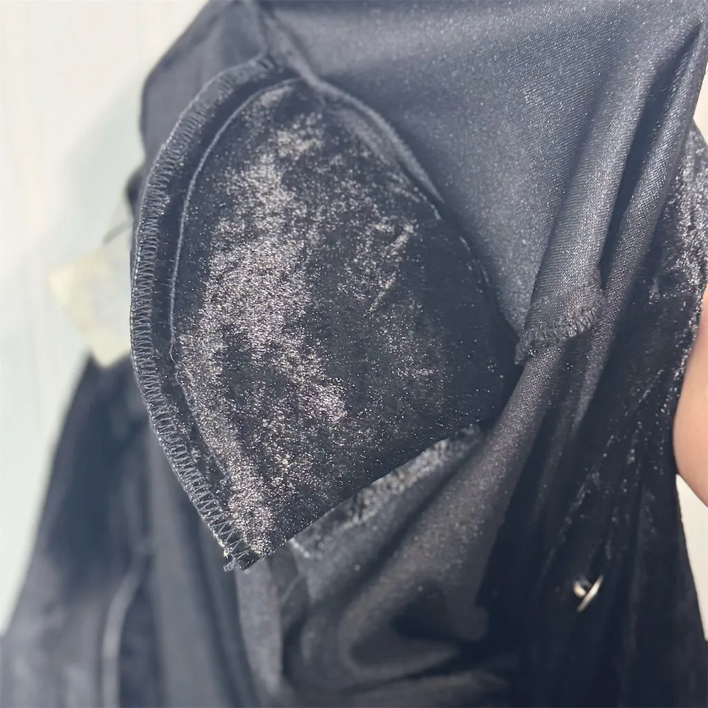 Stonebridge Petites Black Crushed Velvet Button Shirt PM Medium Y2K Witchy Goth Size undefined - Image 7