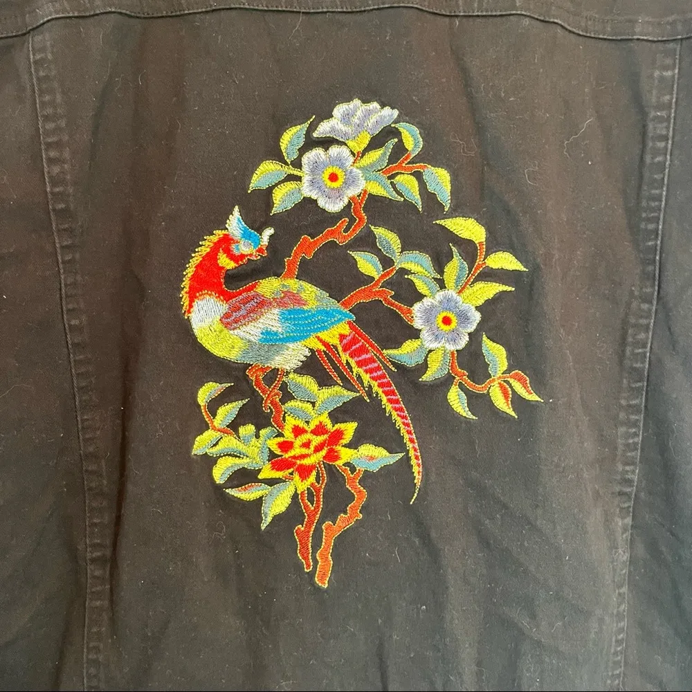 Yi Lin Cotton Spandex Blend Black Embroidered Jean Jacket Size L - Image 6