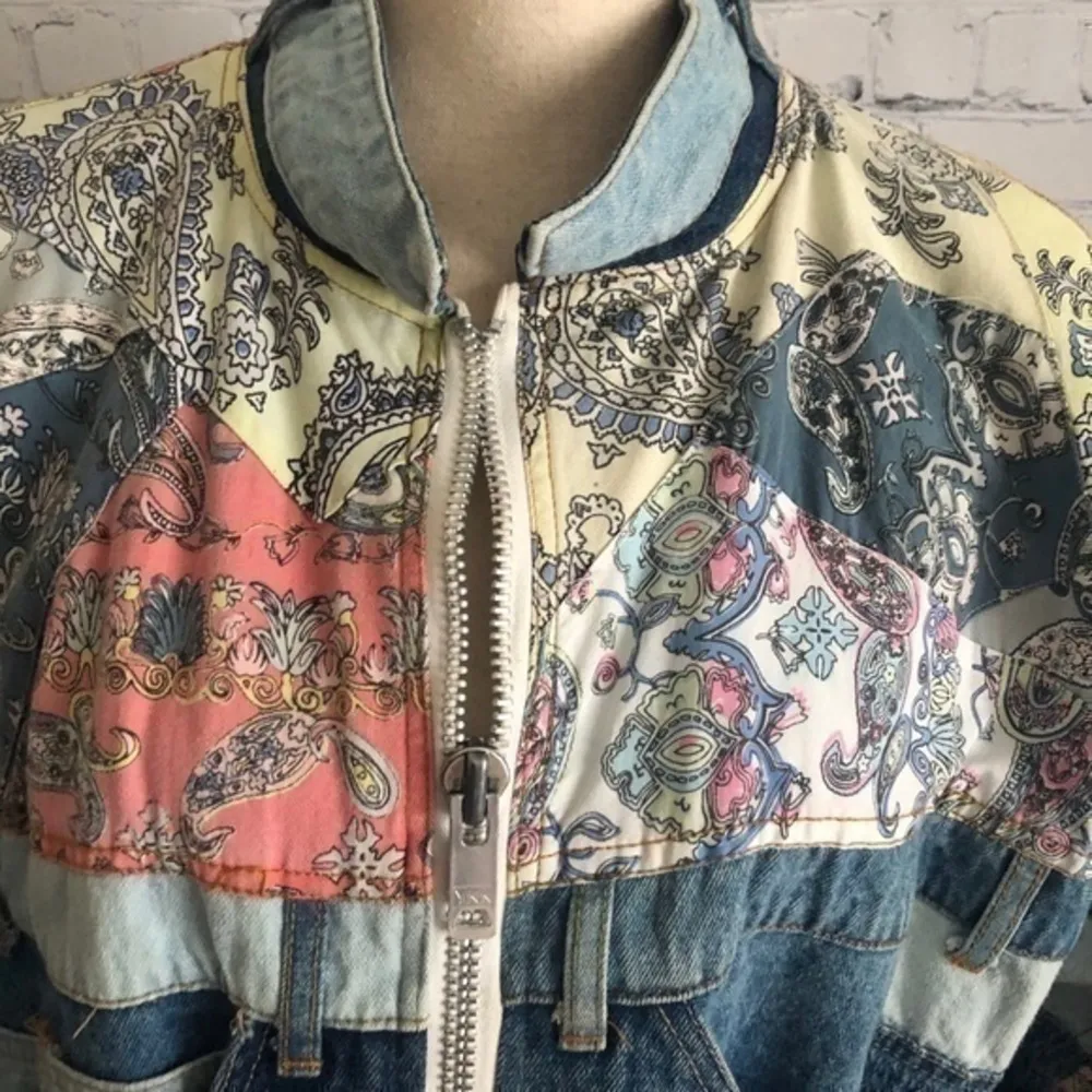 No The Jeans Revolt BY CLAUDE ATTIAS Oversize Patch Work Jeans Jacket Size M Yellow Size M - Image 7