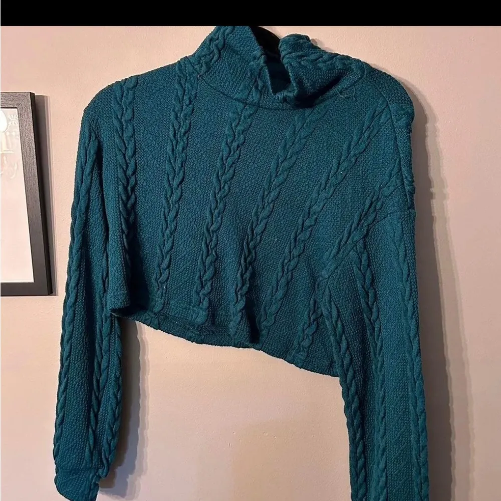 SHEIN Teal Cable Knit Turtleneck Sweater - Image 2