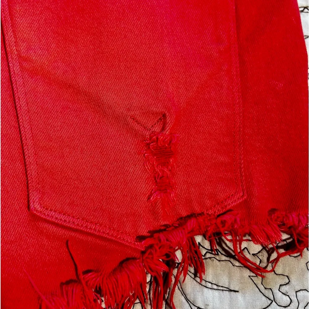 HUDSON  Kenzie Distressed Red Denim Jean Shorts Women’s Sz 25 - Image 7