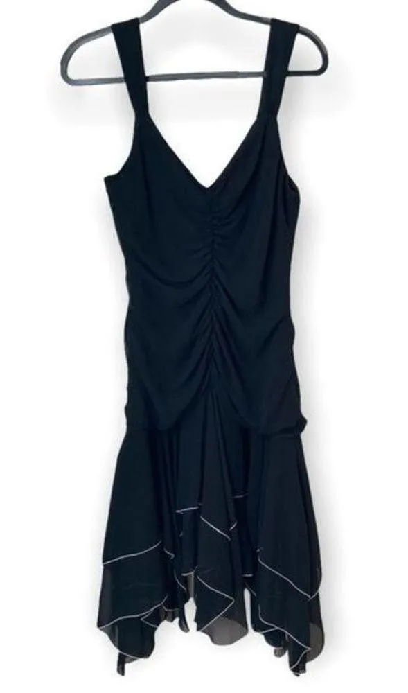 VINTAGE 1990s Goth Dress Ruched Ruffles Alt Y2K Black AGB Dress Size 10 Prom - Image 3