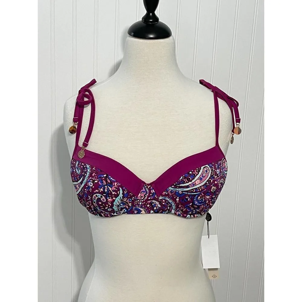 Nanette Lepore Eugenia Plunge Molded  Bikini Top‎ Persian Paisley Raspberry 8 - Image 16