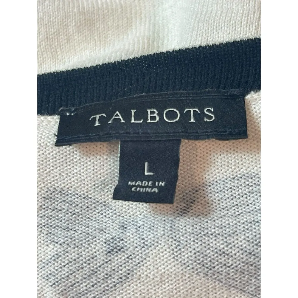 Talbots Bow Beaded Pattern Sweater Cream And Black Soft Button Cardigan L - Image 8