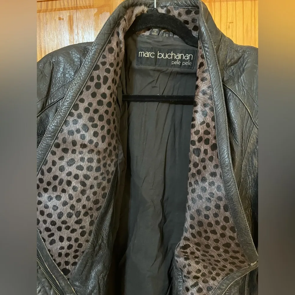 Marc Buchanan Pelle Pelle Vintage Animal Print 80’s Genuine Leather Jacket Black Size 6 - Image 3