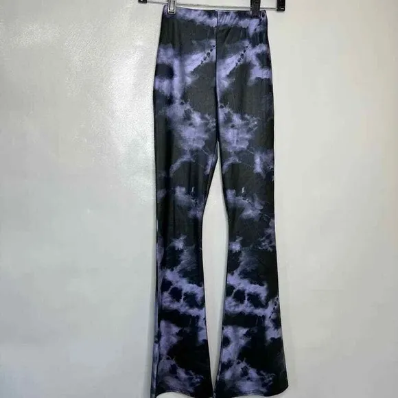 Topshop‎ Womens Petite SZ 0  Flare Pants Black Purple Tie Dye High Rise Trousers - Image 7