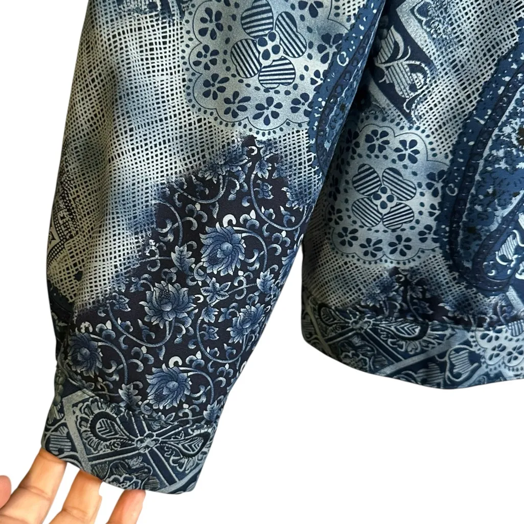 Vintage Samantha's Style Shoppe Shacket‎ Jacket Blue Floral Paisley Button Up L Size L - Image 4