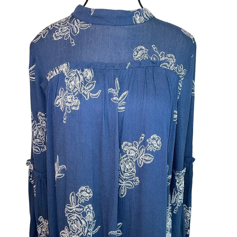 Lulu's No One Quite Like You Blue Embroidered L/S Shift Dress Size S, SEE FLAW - Image 5